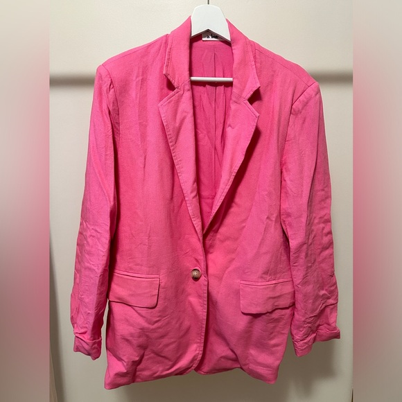 Linen blend pink oversized blazer - Picture 1 of 4